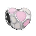 Pink and white enamel heart charm with silver metal finish for DIY jewelry - Pink White Contrast Heart Bead (039)