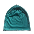 Bonnet en tricot turquoise avec clous métalliques argentés style punk hip-hop - Taille unique / Vert Foncé