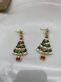 Colorful Christmas tree earrings with gold stars and red gift box charms for women - Red Green Christmas Tree Studs
