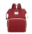 Dark red multi-functional folding baby bed diaper bag backpack with sun lettering - Red