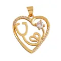 Golden stethoscope heart pendant with sparkling rhinestones and a central zircon - Clear Stethoscope Heart