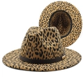 Wide brim leopard print felt fedora hat with black leather band and gold buckle detail - M (56-58cm) / Camel Leopard