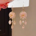 Pendientes largos de circonita rosa con agujas de plata S925 en acabado dorado - Estilo Gancho Oro-Rosa