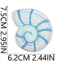 Macro view of light blue shell embroidered patch with 7.5cm size measurement details - Sea Snail Style (No.1)