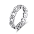 Men's S925 sterling silver chain ring with zircon inlay in polished silver finish - NMR11-Chain Design Iced Out Silver Ring-Size 11