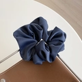 Elegant Prussian blue silk scrunchie with a subtle sheen on a minimalist background - Blue Gray