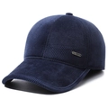 Navy blue corduroy baseball cap with geometric texture and silver Sports metal logo - Adjustable / Black Label Navy Blue