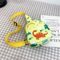 Vibrant yellow kids dinosaur chest bag with adjustable strap on checkered background - Yellow