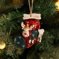 Resin Christmas reindeer stocking ornament hanging on a warm lit festive tree - Style G: Stocking Reindeer