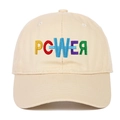 Vintage beige cotton baseball cap featuring colorful POWER embroidery in a front view - Adjustable / Beige