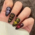 Handmade Halloween press-on nails with purple glitter and Jack Skellington motifs - K062【24pcs】 / Boxed (jelly Gel + Granules)