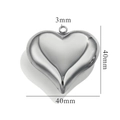 Polished silver heart-shaped stainless steel pendant measuring 40mm by 40mm - 40mm / Steel
