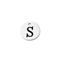 Detailed view of a silver mirror-polished stainless steel round pendant with letter S engraving - S