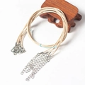 1.5mm beige braided wax cord necklace with silver lobster clasp and extension chain - Khaki