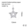 Pendentif étoile argenté en cuivre rhodié avec zircons, variante de 14 mm de haut - Étoile Argentée (C-2)
