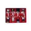 Lot de quatre soldats casse-noisettes en bois rouge pailleté dans une boîte avec cordons - Plume Rouge (Ensemble de 4)