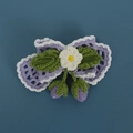 Handmade crochet bow hair clip in purple and green cotton yarn with floral accents - Purple Mesh Strawberry