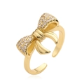 Anello a fiocco dorato regolabile con zirconi scintillanti e design aperto minimalista - Stile CE00843YH / Oro