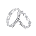 Anillos de pareja minimalistas en plata de ley S925 con diseño ondulado y circonitas - Par de Pareja / Abierto Ajustable