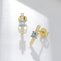 Orecchino in argento 925 placcato oro con zircone blu quadrato e diamanti bianchi - Argento 925 / Oro