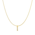 Elegant gold vertical bar pendant necklace with four zircons on a snake chain - Letter I