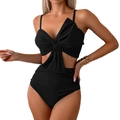 Two-piece black bikini with knotted front top and high-waisted bottoms for a sleek silhouette - Black