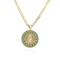 Collier plaqué or 18K avec pendentif Vierge de Guadalupe et pierres de zircon vert - Or avec zircon vert (22331)