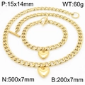 Golden OT buckle heart pendant necklace and bracelet set in stainless steel jewelry - Gold Jewelry Set (KS217538-Z)