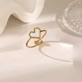 Vintage 18K gold plated stainless steel heart ring with white shell inlay and bead edge - White Shell Heart Style (XKR0191) / Gold