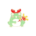 Cute cartoon green frog enamel brooch with red reindeer antlers for Christmas gift - Celebrating Frog with Red Reindeer Antlers