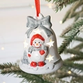 Leuchtende Schneemann-Glocke als Weihnachtsbaumschmuck mit roter Schleife und Licht - Weißer kleiner Weihnachtsmann-Glocke 7x7x8cm
