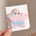 Pince à cheveux étoile en peluche rose avec yeux de dessin animé sur carte - Environ 6,5 cm / 4# Pince à Cheveux Étoile Bouche de Saucisse Rose