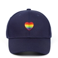 Dark blue baseball cap featuring rainbow heart embroidery in a front view centered pose - Adjustable / Navy Blue