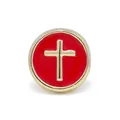 Golden cross pendant with red enamel finish and intricate micro-pave detailing - Cross / Red