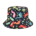 Detail of navy blue cotton bucket hat featuring colorful cartoon dinosaur and leaf prints - M(56-58cm) / Dark Blue Dinosaur Print (2#)