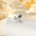Silver bow cartilage stud earring with a central sparkling diamond on a white stand - Bowknot (Single Piece) (A944)