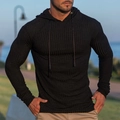 Slim fit black knitted long sleeve hoodie for men with textured vertical stripes - M / Black