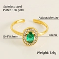 Adjustable 18K gold-plated stainless steel ring with oval green stone and zircons - Adjustable Open / Green Zirconia