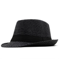 Cappello fedora classico con motivo pied-de-poule per uomo e donna con nastro in gros-grain - M (56-58cm) / Pied de Poule Nero Grigio (01)