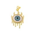 Detailed close-up of golden Evil Eye pendant with blue iris and a teardrop accent - DZ291-Teardrop Eye