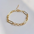Bohemian gold chain bracelet featuring interlinked geometric oval and round links - Gold Metal Irregular Link Chain (JSS220028A)