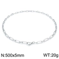 Silver stainless steel paperclip link chain necklace, length 500x5mm, weight 20g - Necklace 500x5mm(KN202085-Z) / Steel
