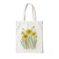 Beige floral canvas tote bag with yellow narcissus print and shoulder straps - Style E-Narcissus