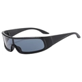Matte black wrap around sports sunglasses in Y2K style with dark grey lenses - Sand Black Frame Grey Lens