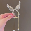 Haarklammer mit goldenen Flügeln, weißen Perlen, Strass und langer Quaste - Flügel