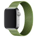 Green Milanese loop stainless steel band for Apple Watch in a sleek floating view - 11 Grass Green / 38/40/41/42mm