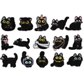 Lot de 15 écussons de chats noirs brodés pour vêtements avec poses mignonnes et détails fins - Ensemble A - 15 Pièces Chats Noirs (W17XM-122-YT)