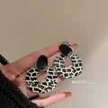 Vintage black and white checkered geometric earrings with 14k gold plating and silver pins - Silver Needle Acrylic Earrings