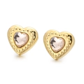 Goldene Herzohrstecker mit blassrosa Kristallsteinen und verzierten Metallrahmen - Goldene Basis Rosa Spat Stil (KE104125-Z)