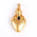Miniature vintage hollow hand pendant in rose gold finish with blue gem inlay - Blue Gem Heart (AAF9048-Blue)
